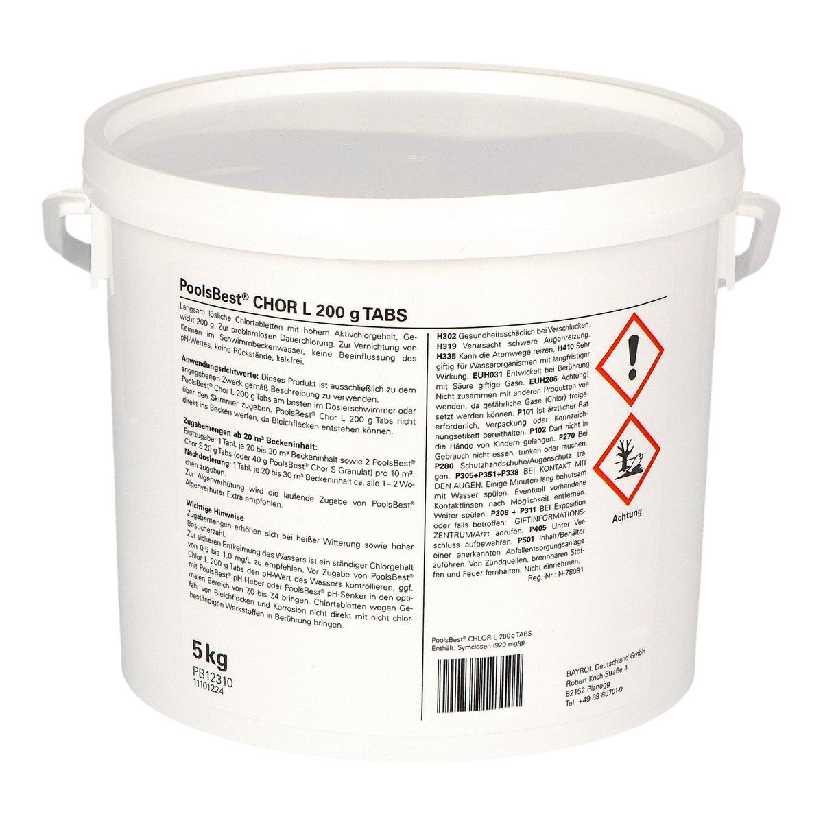 10 kg (2 x 5 kg) - PoolsBest® Chlor L 200g Tabletten 92% Aktivchlor langsamlöslich