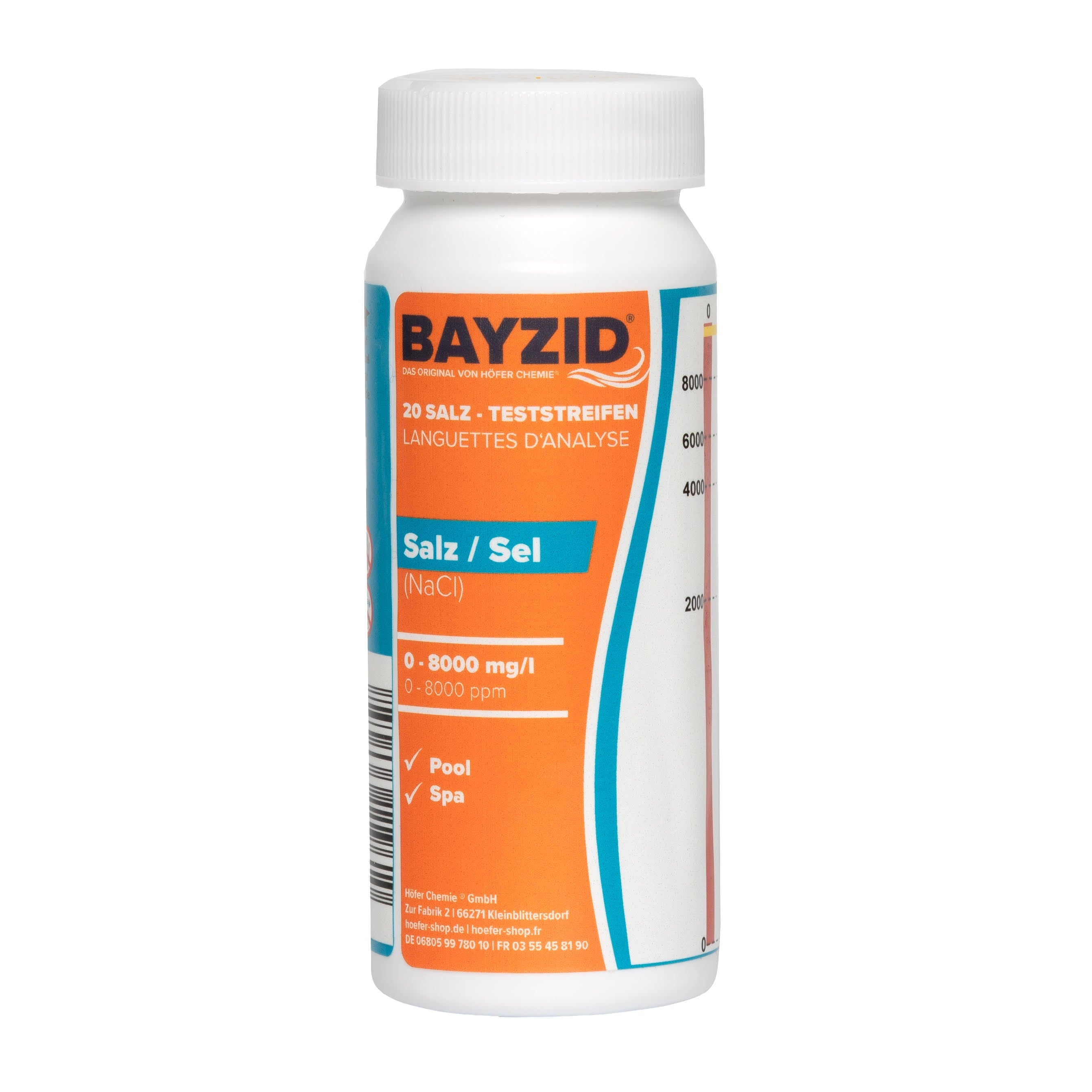 BAYZID® Pool Teststreifen f&uuml;r Salzwasser (NaCl) 0-8000 mg/l