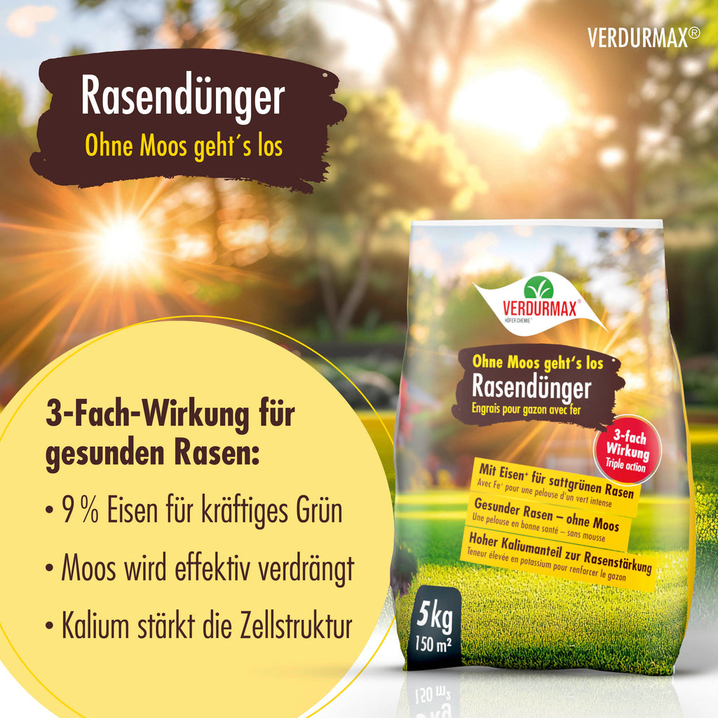 5 kg VERDURMAX® Rasendünger mit Eisen "Ohne Moos geht´s los"