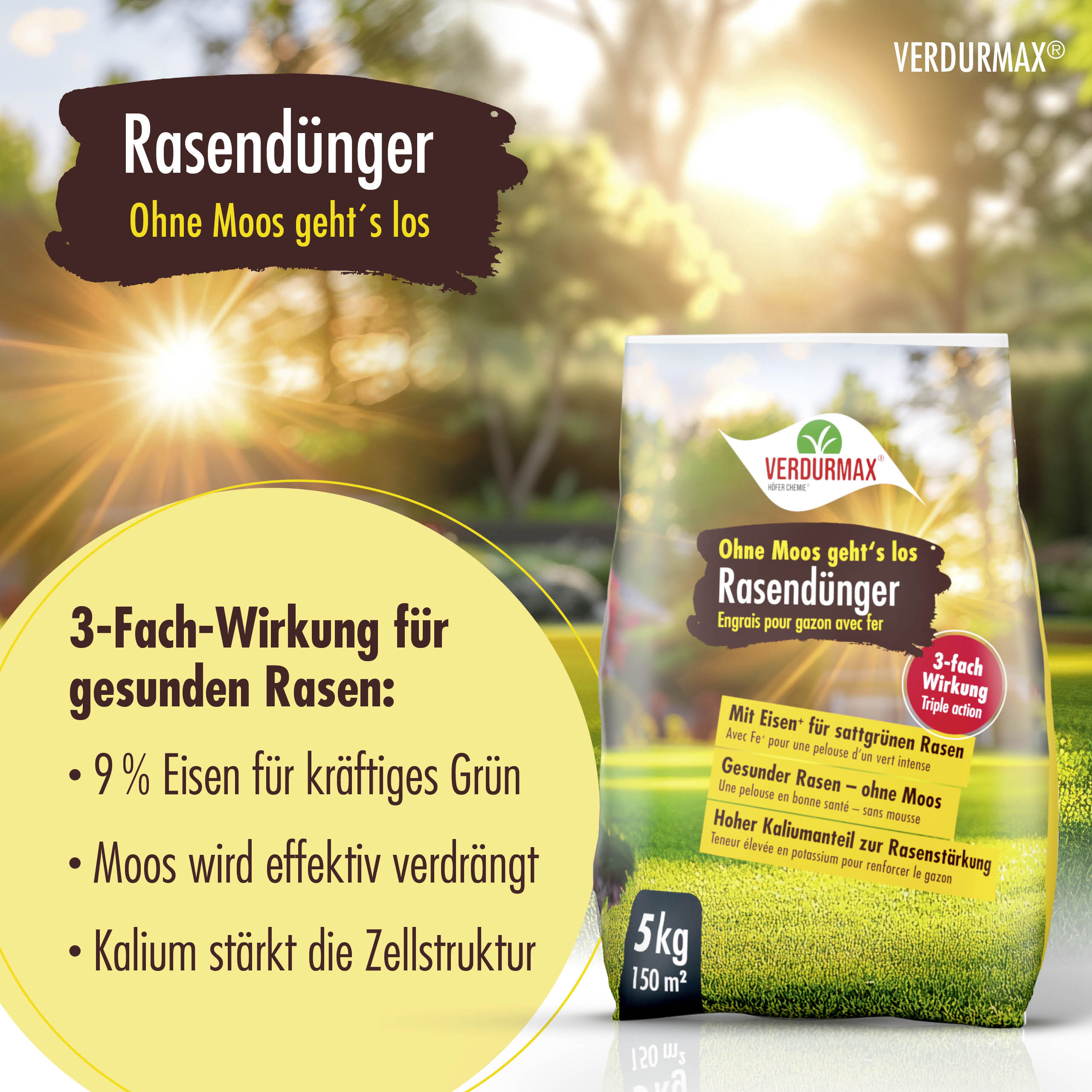 5 kg VERDURMAX® Rasendünger mit Eisen "Ohne Moos geht´s los"