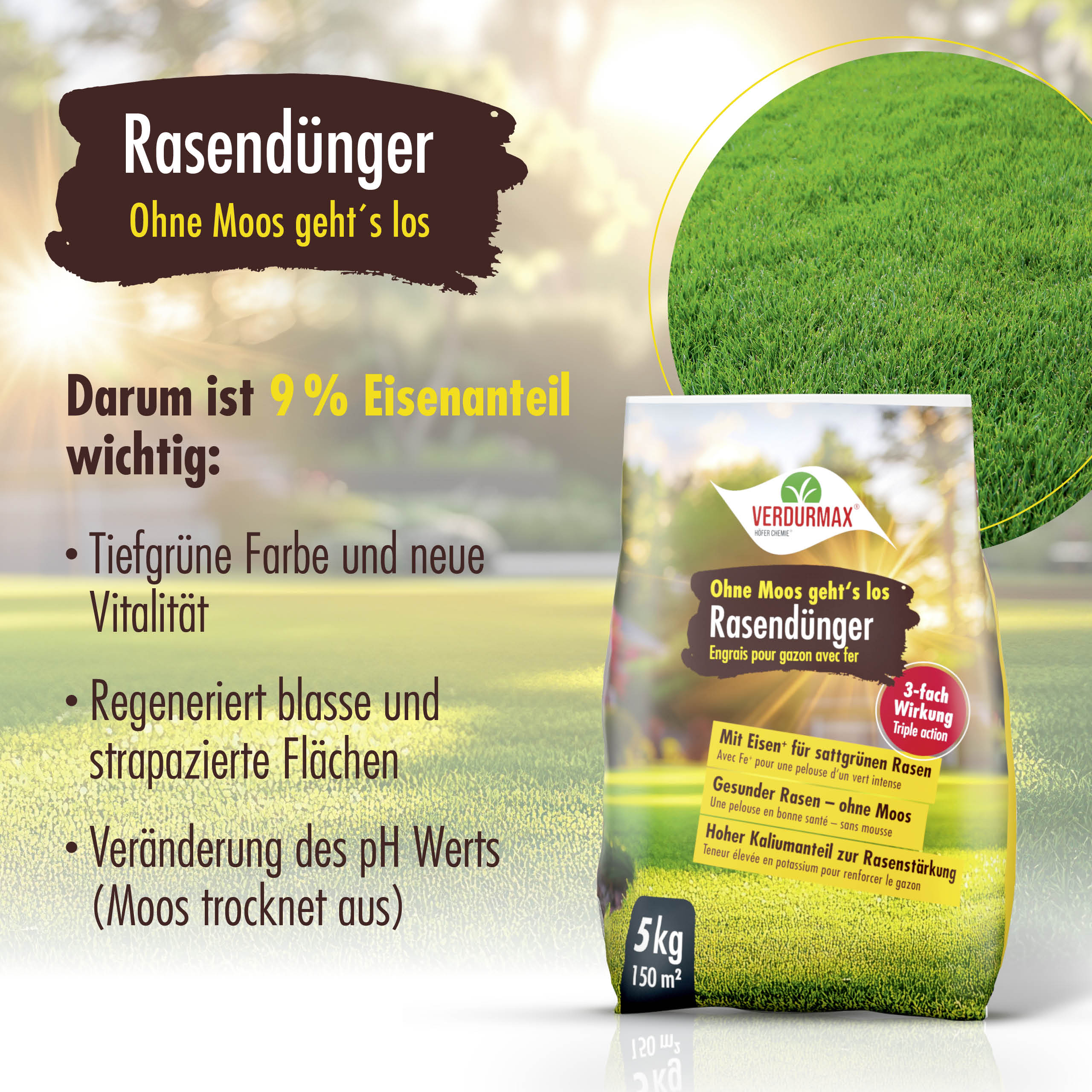 5 kg VERDURMAX® Rasendünger mit Eisen "Ohne Moos geht´s los"