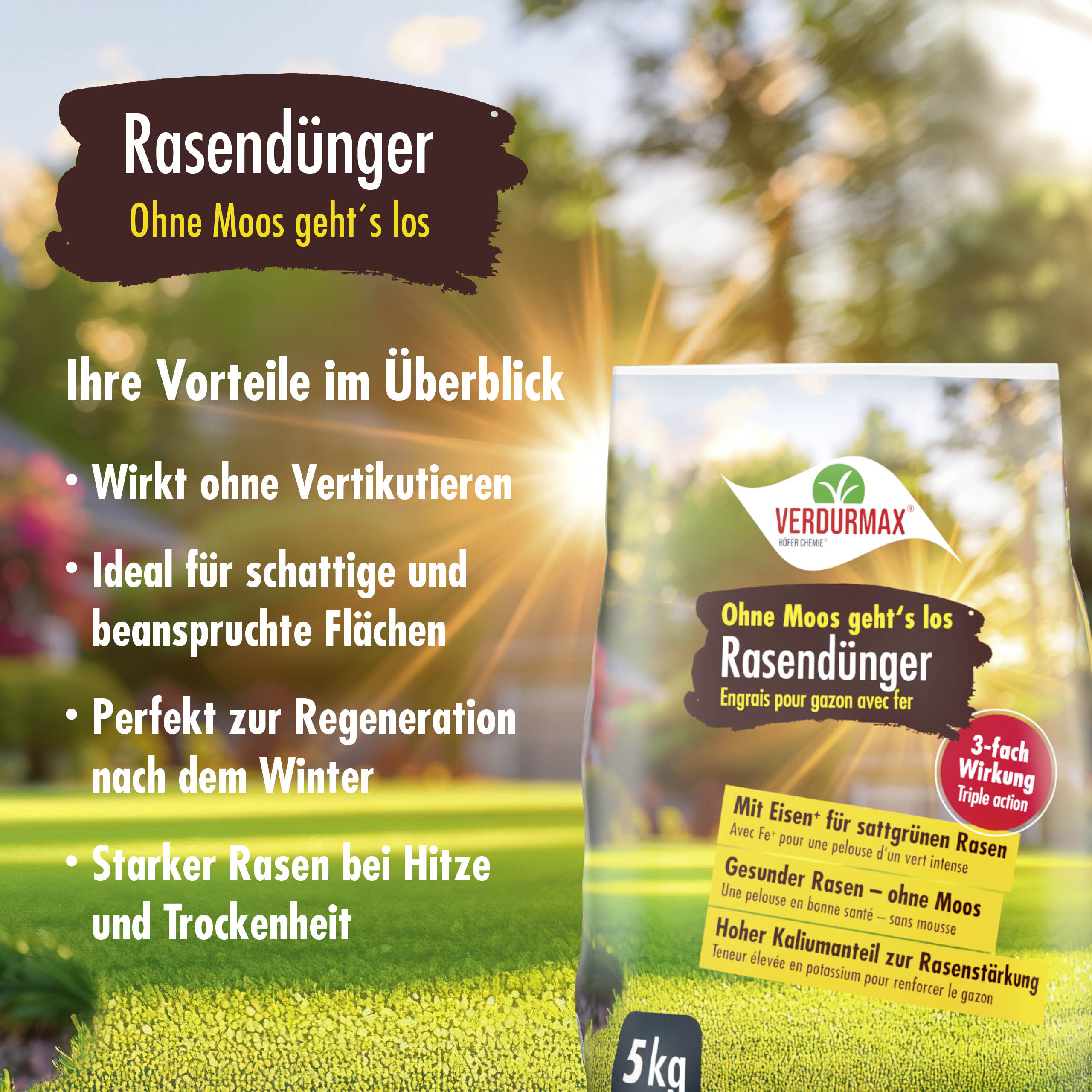 5 kg VERDURMAX® Rasendünger mit Eisen "Ohne Moos geht´s los"