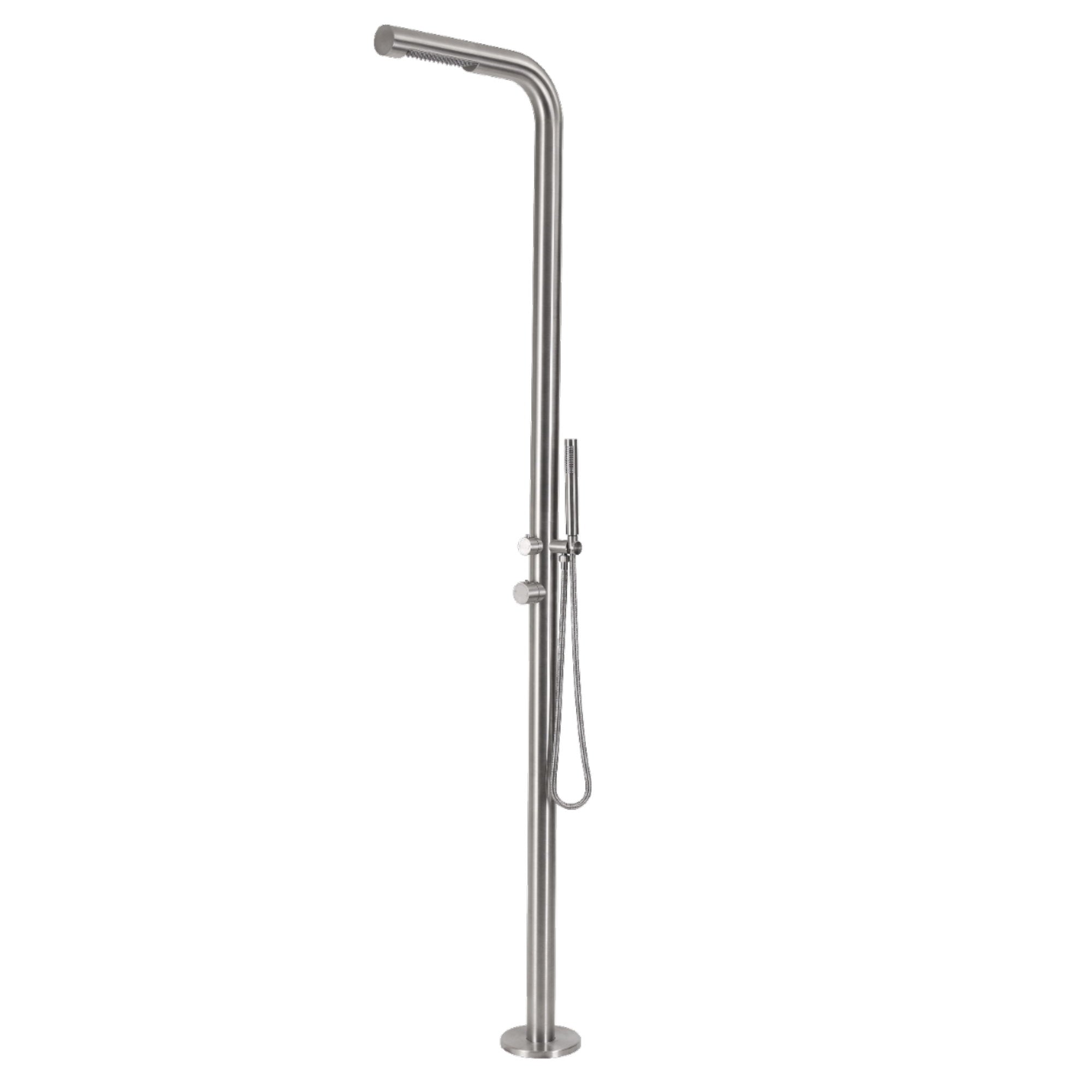 OKU Gartendusche Edelstahl V4A Flach mit Kopf- und Handbrause