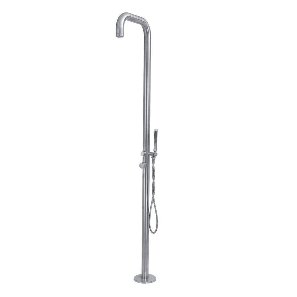 OKU Gartendusche Edelstahl V4A Gebogen mit Kopf- und Handbrause
