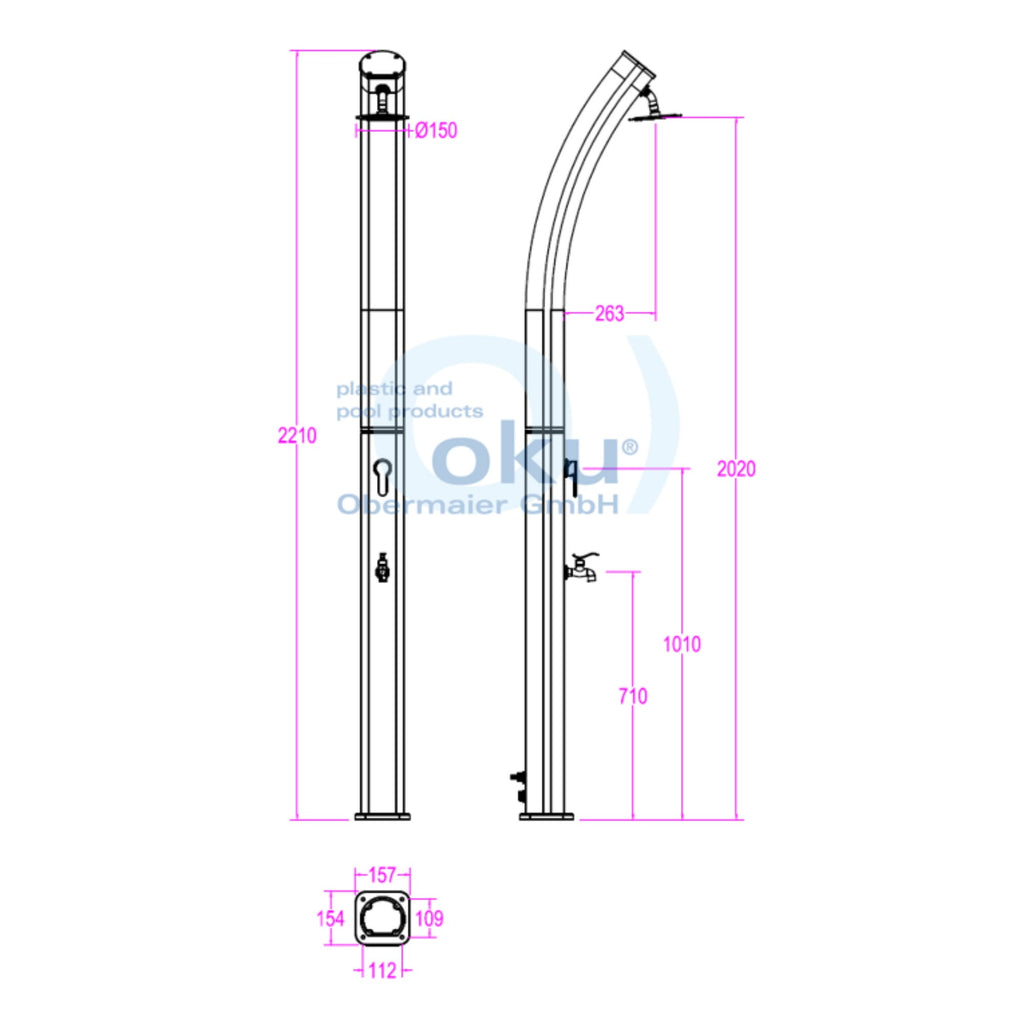 OKU SOLAX Curve Solardusche 25 L Aluminium mit Fußbrause