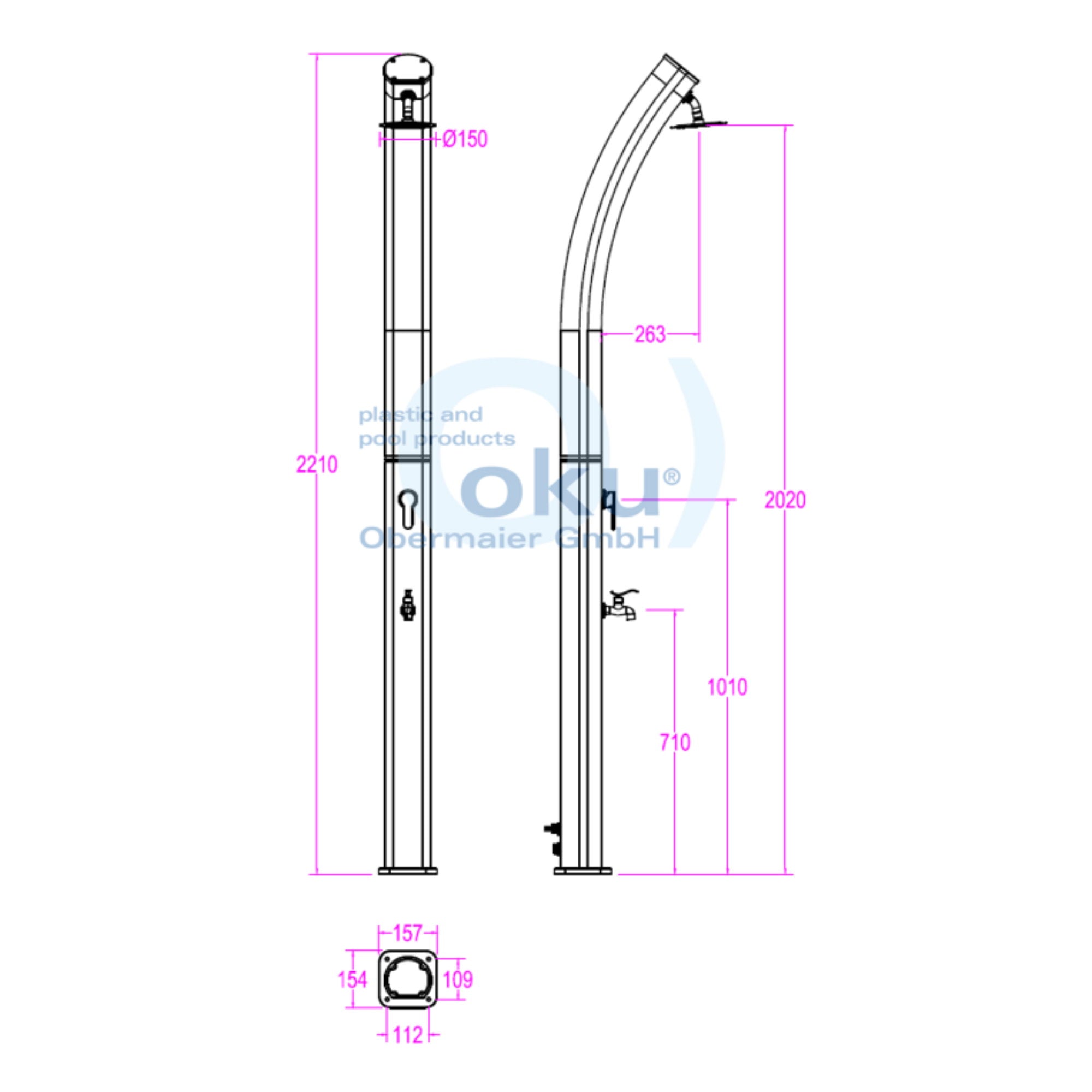 OKU SOLAX Curve Solardusche 25 L Aluminium mit Fußbrause